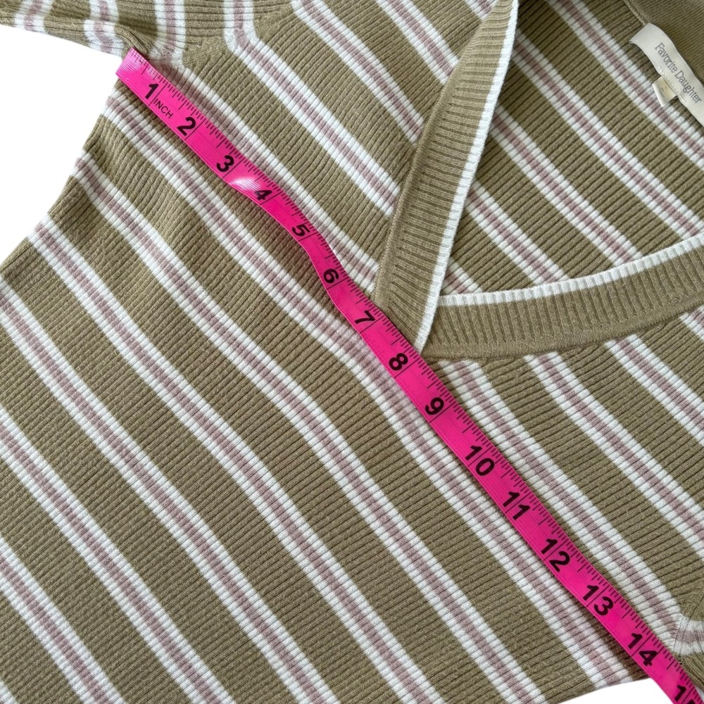 Favorite Daughter Green Striped Ribbed Polo Mini Dress V-Neck Short Sleeve M - Picture 6 of 8